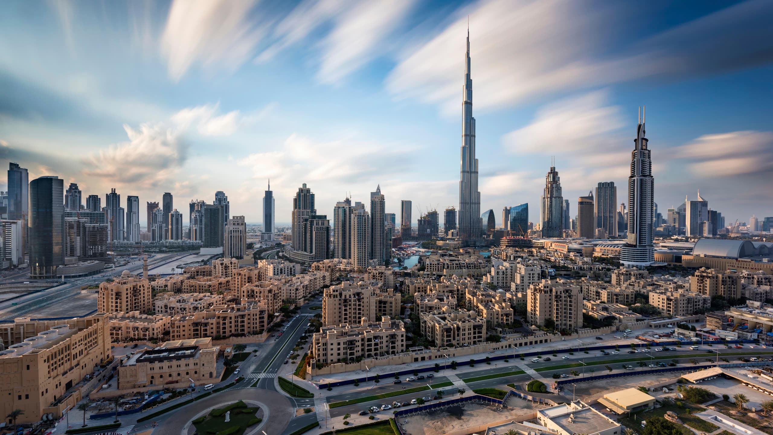 Downtown Dubai skyline with the Burj Khalifa, Business Bay in the foreground